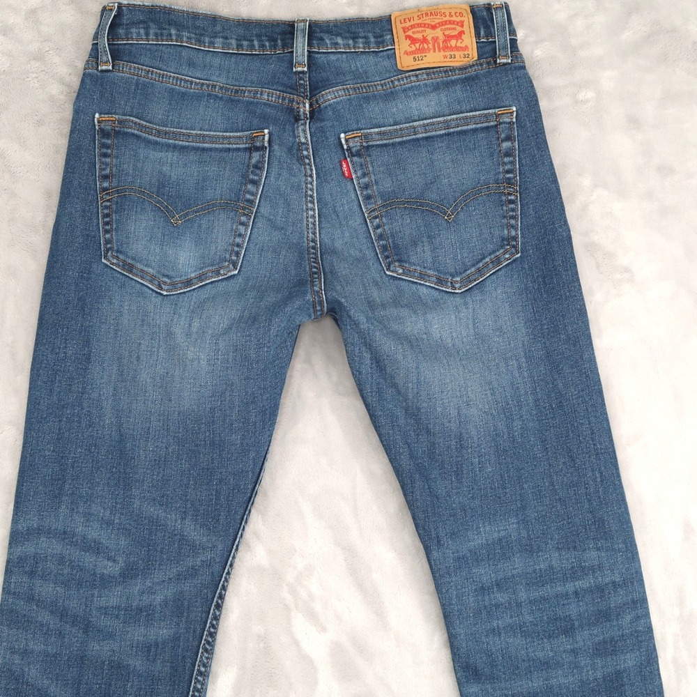 Levi's Jeans Mens 33x32 Fits 32x30 Blue 512 Slim Taper Classic Medium Wash - Picture 7 of 10